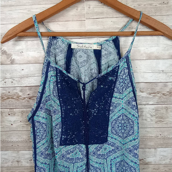 SOLITAIRE Women's Blue Crochet Patterned Sleeveless Tank Top Size S - Picture 3 of 8